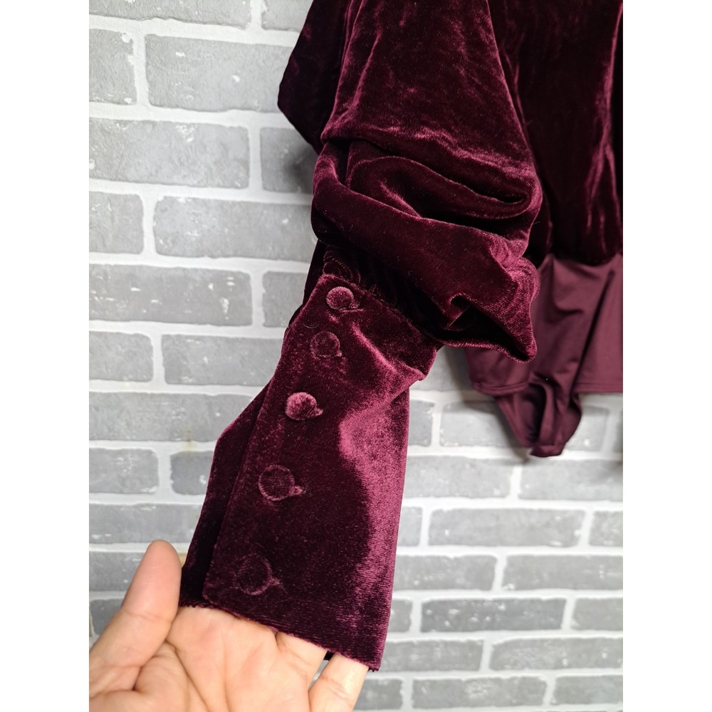 House Of Harlow 1960 Revolve Womens Velvet Burgandy V-Neck Bodysuit Size XXS - Picture 5 of 14